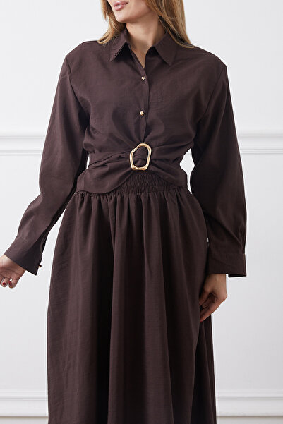 DPARİS Belt Detailed Shirt Skirt Two-Piece Set