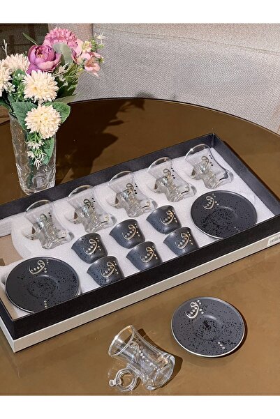 Alamtiaz Tea and coffee cups and saucers set, stainless steel, modern design, 18 pieces