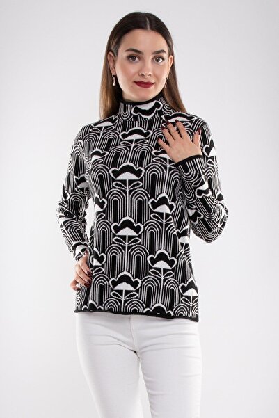 STAMINA Pulover premium cu model de lalele, tricotat pe jumătate, tip pescar