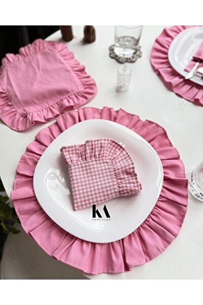 KaiAtelier 4 قطع من مناديل الكتان المزخرفة بالكشكشة/العرض الترويجي