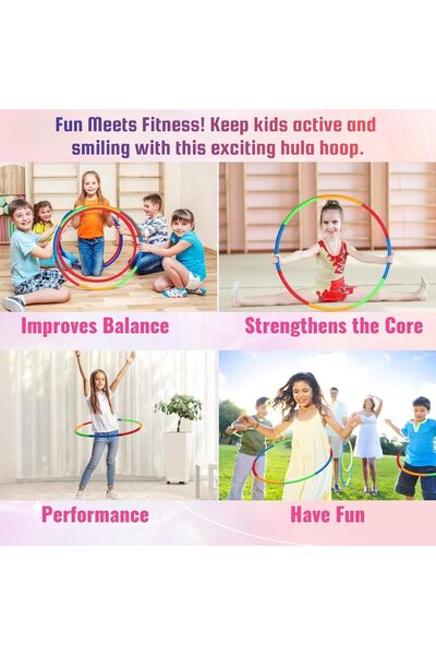 TOY GARDEN Kids Adjustable Hula Hoops – 6 to 8 Sections Detachable Snap-Together, Colorful Exercise Rings
