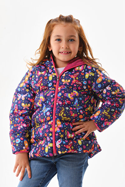 Neşeli Butik Girls' Butterfly Patterned Inner Fleece Winter Puffer Coat Nbrbc013