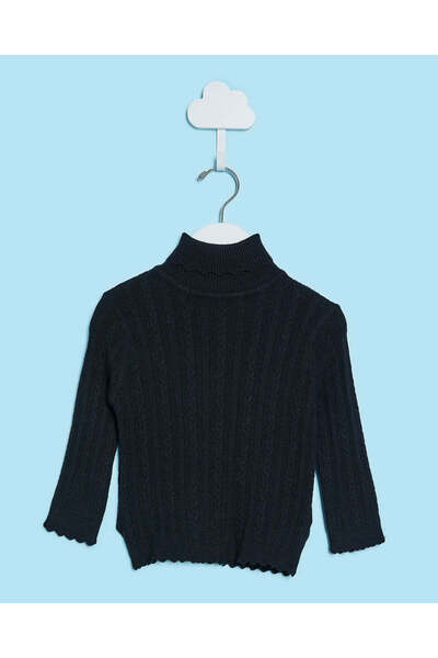 REDTAG بلوفر كابل محبوك برقبة عالية باللون الأسود للبنات الرضع