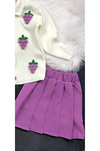 zavera for kids Girl's Grape Applique Knitwear Double Set