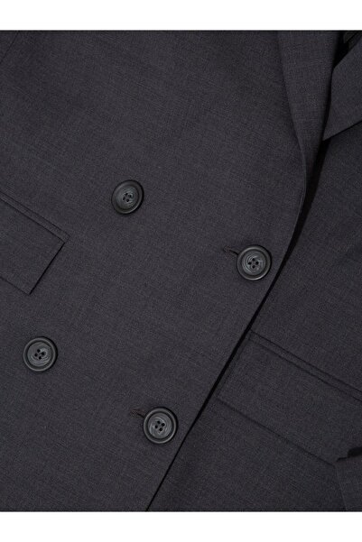 RİVUS Modern Form Double-Breasted Cut Wool Blend Shoulder Pad Piece Blazer Jacket - Gray