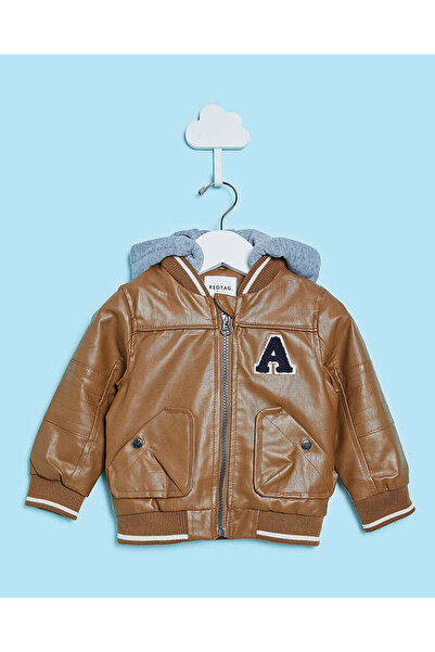 REDTAG جاكيت بني بغطاء رأس رأس من البولي يوريثان للأولاد الرضع