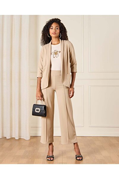 REDTAG Women Beige Rolled Sleeve Blazer