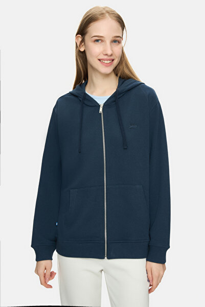 UCLA Γυναικείο φούτερ VIVIANA Navy Blue με κουκούλα με τύπωμα με φερμουάρ Standard Fit