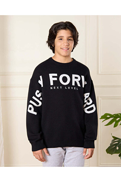 REDTAG بلوفر أسود مطبوع للأولاد الكبار