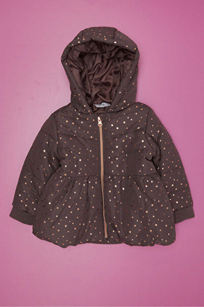 REDTAG Infant Girls Black Foil Stars Print Hooded Jacket