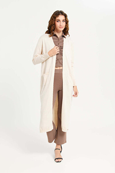REDTAG Women Ivory Longline Open-Front Cardigan