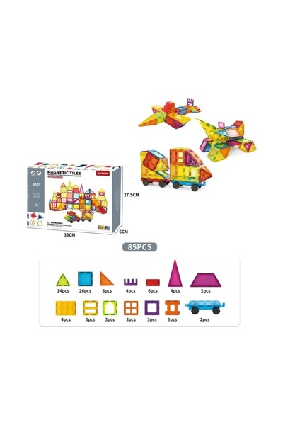 Toyimoyi Magnetic Tiles Colorful 85 Pieces Magnetic Building Blocks