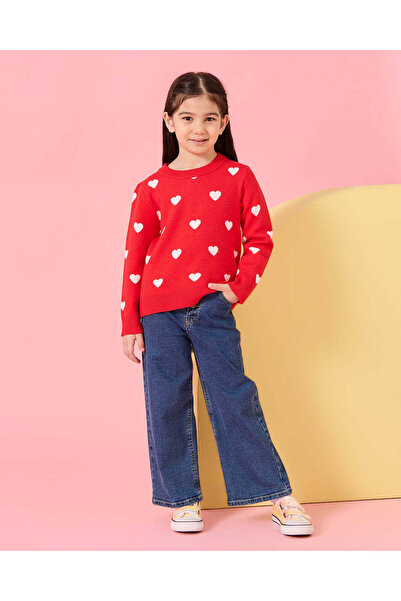 REDTAG Girls Red Hearts Print Sweater