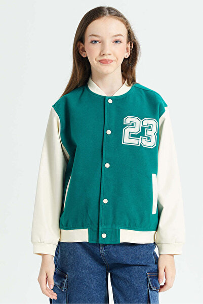 REDTAG Senior Girls Green And White Melton Baseball Jacket