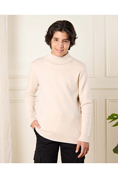 REDTAG Senior Boys Beige High Neck Pullover