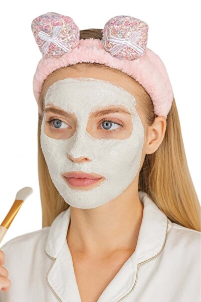 TAKIŞTIR ربطة شعر من القطيفة باللون الوردي الفاتح مع تفاصيل شريطية