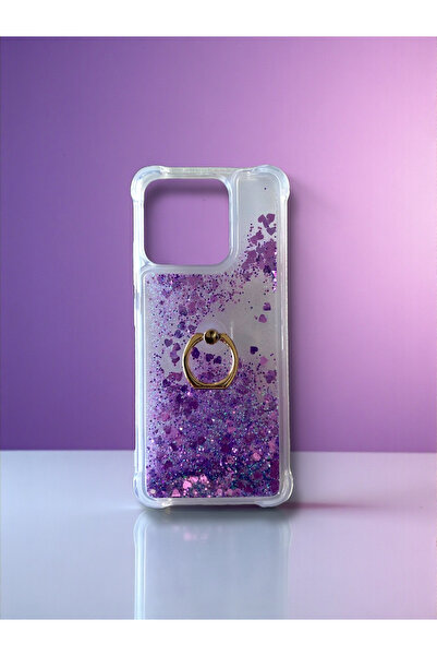 Merwish Xiaomi Redmi 12C and 11A Compatible Water Glitter Case with Ring Stand Shiny Silicone Case Purple