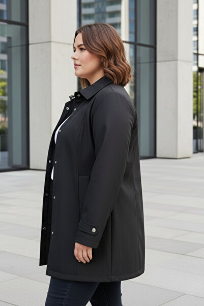 Hanezza Su İtici Astarlı Büyük Beden Kadın Trençkot – Siyah / Haki / Bordo / Lacivert