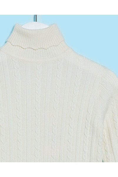 REDTAG Infant Girls Ivory High Neck Cable Knit Pullover