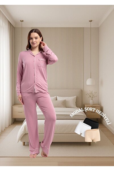 Pierre Cardin Long Sleeve Shirt Collar Pocket Detail Buttoned Viscose Pajama Set Thcl86Pc