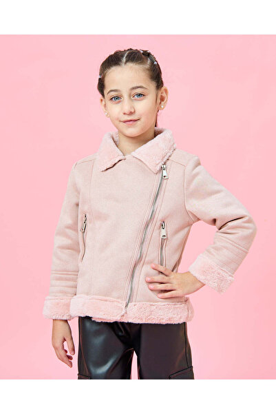 REDTAG Girls Pink Suede Biker Jacket