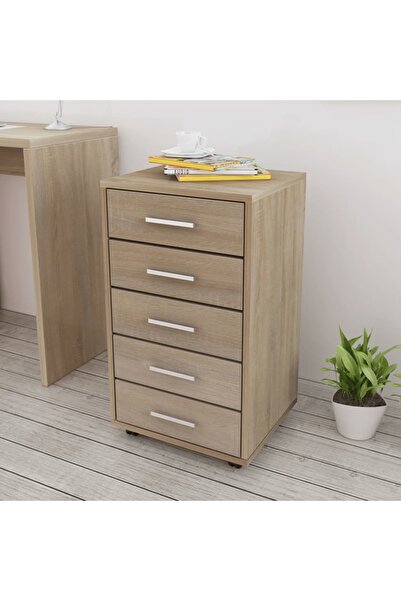 vidaxl وحدة أدراج مكتبية مع عجلات 5 أدراج من خشب البلوط