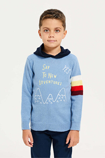 REDTAG Boys Blue Hooded Sweater