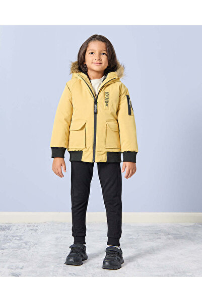 REDTAG Boys Mustard Fur Lined Hooded Parka Jacket