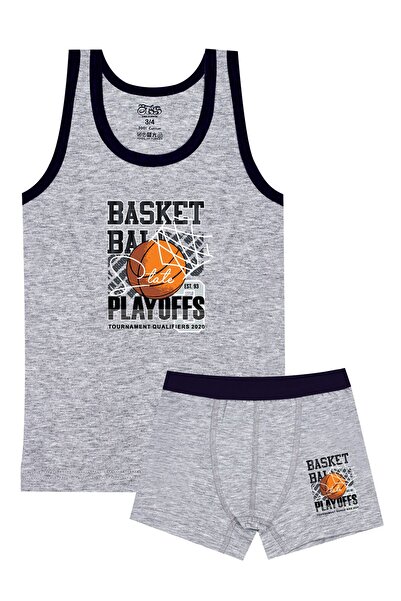 Öts Boy's Undershirt Boxer Stretch Fabric Gray Basketball (96% Cotton - 4% Elastane)