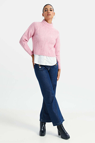 REDTAG Women Pink And White High Neck Top