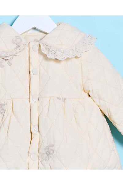 REDTAG Infant Girls Ivory Quilted Embellished Jacket