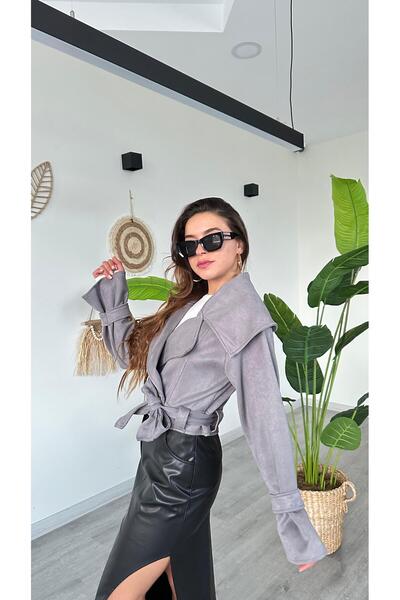 modadagiyim Жіночий короткий тренч з круазевим коміром і поясом