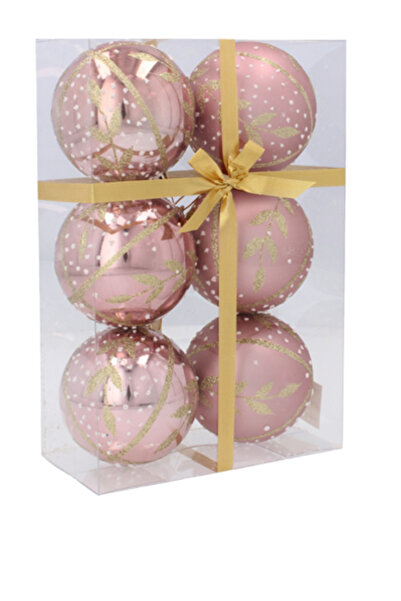 Selgot Christmas baubles, diameter 8 cm, 6 pcs, color pink-gold, model 3