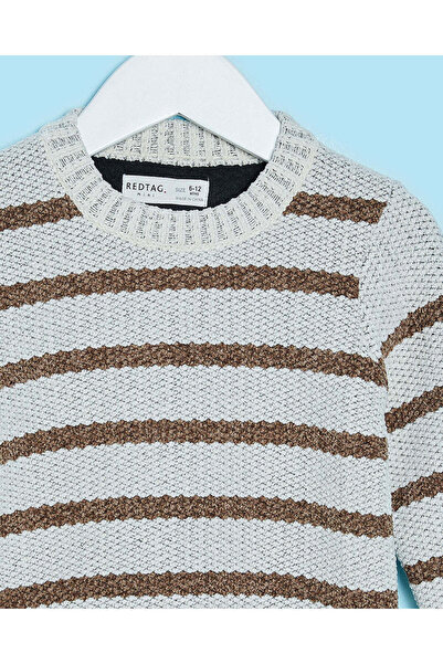 REDTAG Infant Boys Grey Striped Bonded Sweater