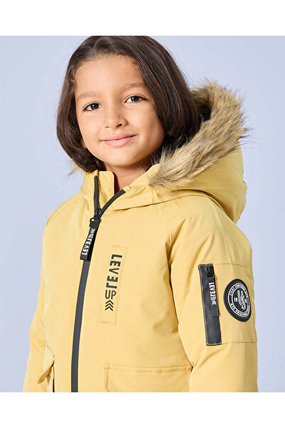 REDTAG Boys Mustard Fur Lined Hooded Parka Jacket