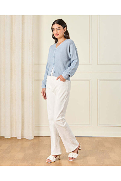 REDTAG Women Blue Button Front Knit Cardigan