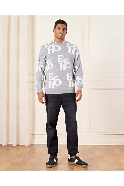 REDTAG Men Grey Knitted Pullover