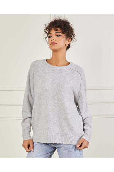 REDTAG Women Grey Oversize Raglan Knitted Pullover