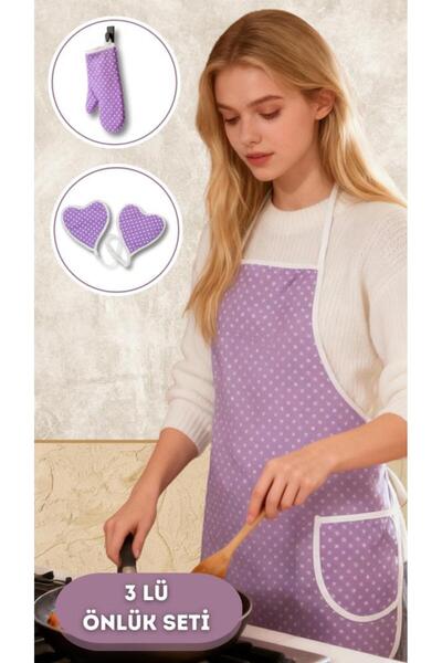 MODALİN Puantiyeli Mutfak Seti 3’lü – Su Geçirmez Isıya Dayanıklı Önlük + Eld...