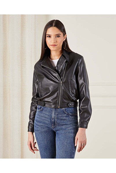 REDTAG سترة بايكر بنية اللون للنساء