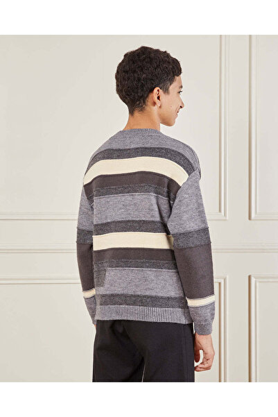 REDTAG Senior Boys Grey Striped Sweater