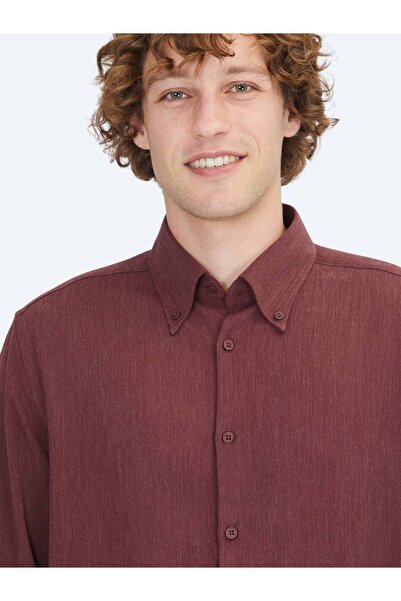 Kip Πουκάμισο Casual με υφαντό σχέδιο σε μπορντό χρώμα κανονικής εφαρμογής