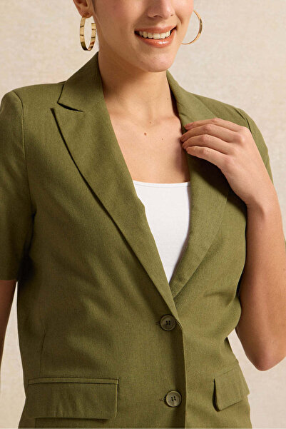 REDTAG Women Olive Short Sleeve Blazer
