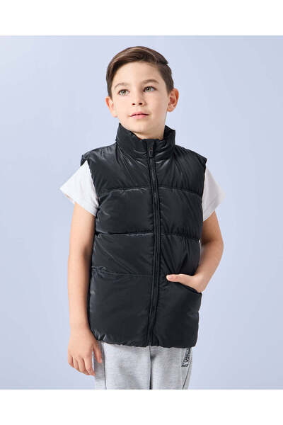 REDTAG Boys Black Puffer Gilet Jacket
