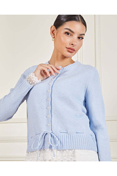 REDTAG Women Blue Knitted Button Front Cardigan