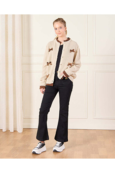 REDTAG Senior Girls Brown Twofer Pullover Embellished With Bow