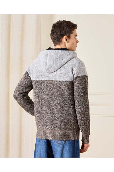 REDTAG Men Grey Knitted Hooded Pullover