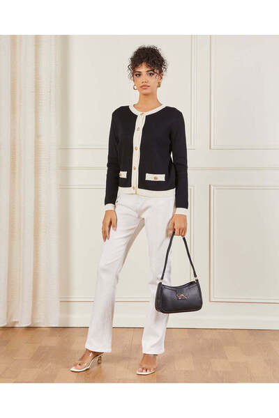 REDTAG Women Black Cardigan With Pocket Detail