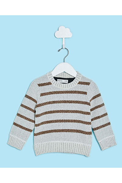REDTAG Infant Boys Grey Striped Bonded Sweater