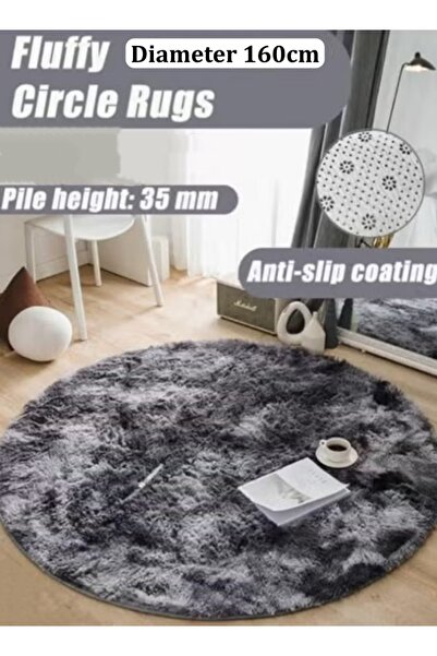 Generic سجادة دائرية ناعمة بطول 160 سم، سجادة دائرية مصبوغة بالربط، سجادة دائرية رمادية اللون، سجادة ناعمة لغرفة الأطفال